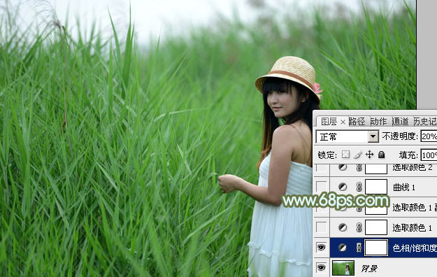Photoshop照片调色教程 为外景美女添加柔和的青黄色效果 图2