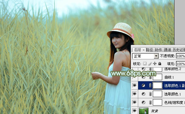 Photoshop照片调色教程 为外景美女添加柔和的青黄色效果 图7
