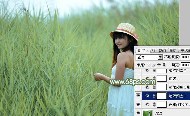 Photoshop照片调色教程 为外景美女添加柔和的青黄色效果 图6