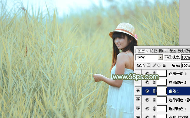 Photoshop照片调色教程 为外景美女添加柔和的青黄色效果 图12