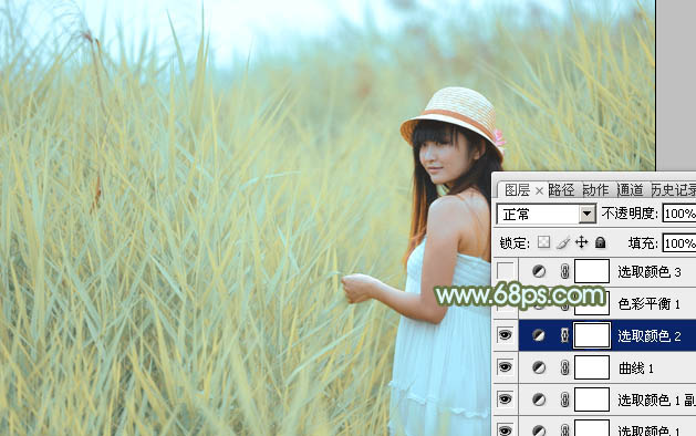 Photoshop照片调色教程 为外景美女添加柔和的青黄色效果 图16