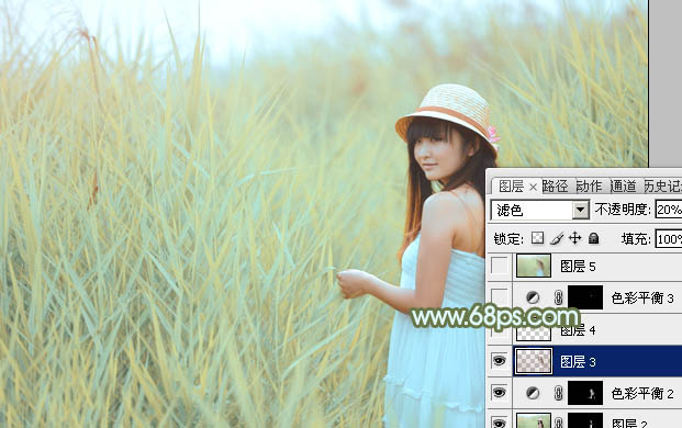 Photoshop照片调色教程 为外景美女添加柔和的青黄色效果 图25