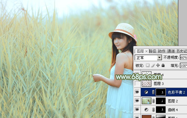 Photoshop照片调色教程 为外景美女添加柔和的青黄色效果 图24