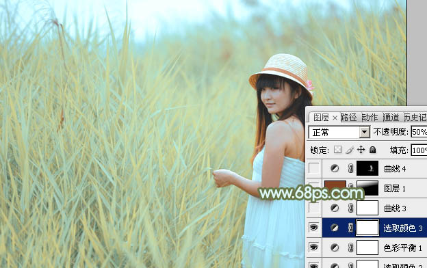 Photoshop照片调色教程 为外景美女添加柔和的青黄色效果 图22
