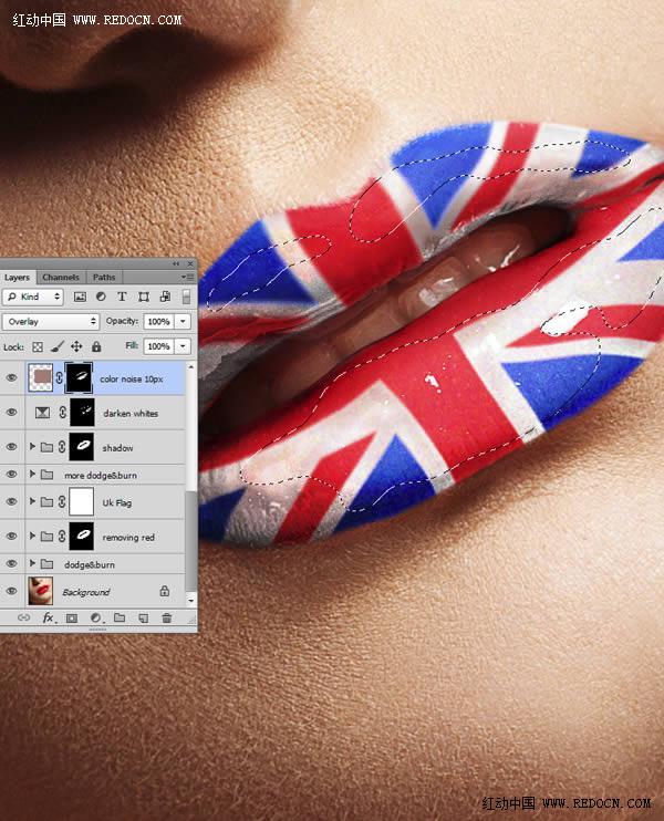 Photoshop後期處理教程 為美女嘴唇添加個性國旗彩繪效果 圖16