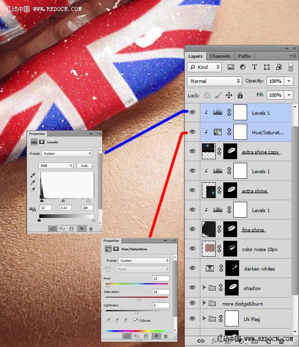 Photoshop后期处理教程 为美女嘴唇添加个性国旗彩绘效果 图23