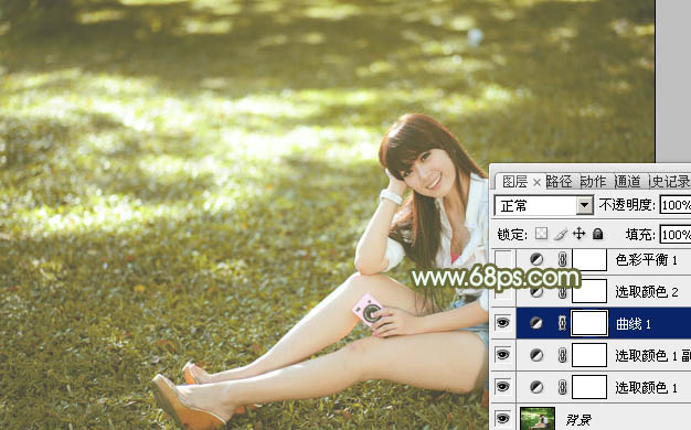 Photoshop照片调色教程 打造时尚青黄色公园美女照片 图10