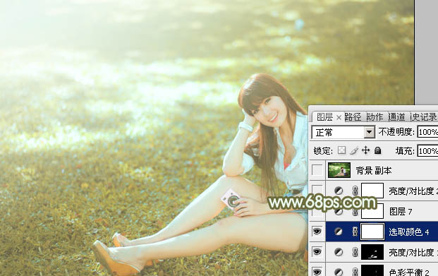 Photoshop照片调色教程 打造时尚青黄色公园美女照片 图32