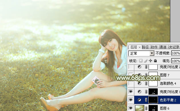 Photoshop照片调色教程 打造时尚青黄色公园美女照片 图29