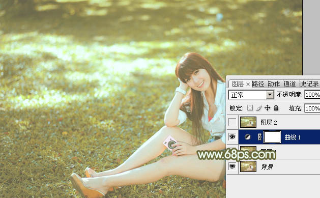 Photoshop照片调色教程 打造时尚青黄色公园美女照片 图23