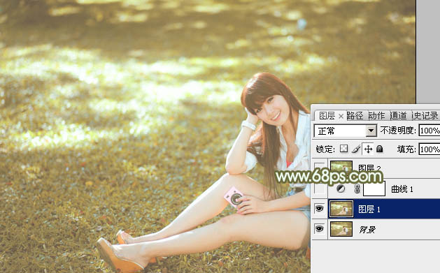 Photoshop照片调色教程 打造时尚青黄色公园美女照片 图21