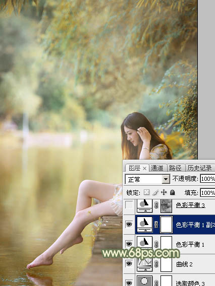 Photoshop照片調色教程 打造柔美黃青色外景美女圖片 圖28