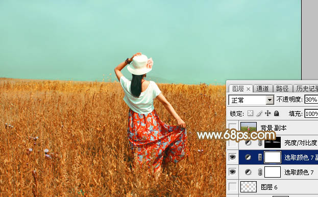 Photoshop后期调色教程 打造秋季青红色金色麦田美女照片 图30