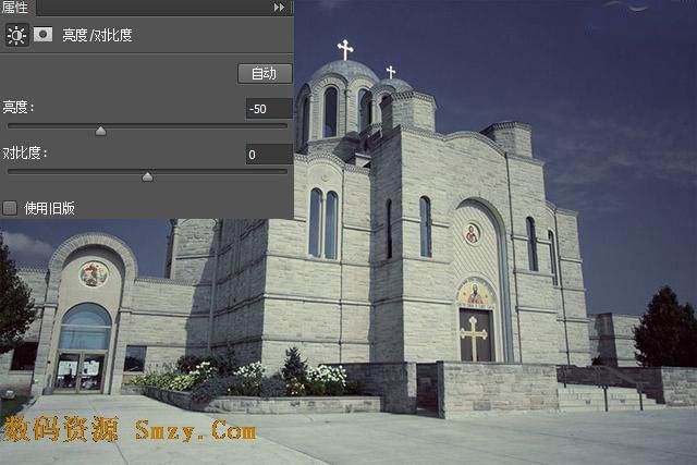 photoshop快速将白天教堂照片转为夜景照片 图