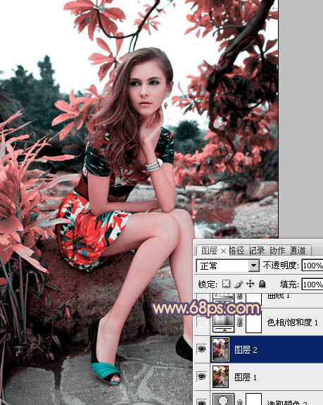 Photoshop照片调色教程 调出古典红蓝色外景美女图片 图7
