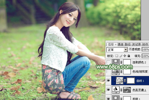 Photoshop调出春季淡绿色外景美女照片 图14