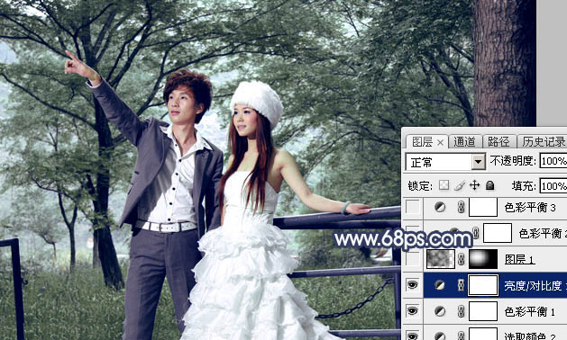 PS照片处理教程 打造唯美梦幻的暗青色外景情侣婚片 图21