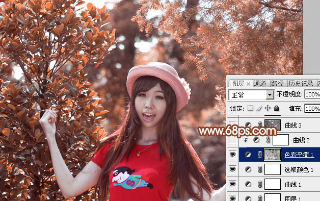 Photoshop打造漂亮的橙红色外景女孩照片 图16