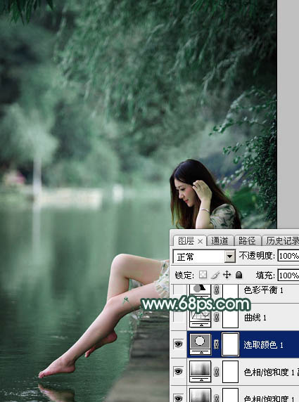 Photoshop打造梦幻青色调水边美女照片 图8