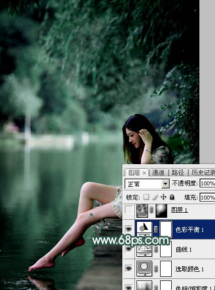 Photoshop打造梦幻青色调水边美女照片 图14