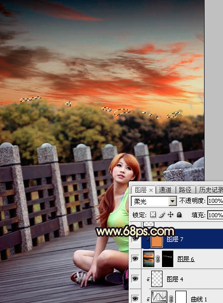 Photoshop后期调色教程：打造唯美橙色霞光色外景美女照片 图33