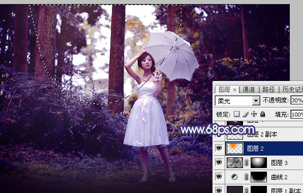 Photoshop影楼后期教程：打造透射阳光色树林美女照片 图29