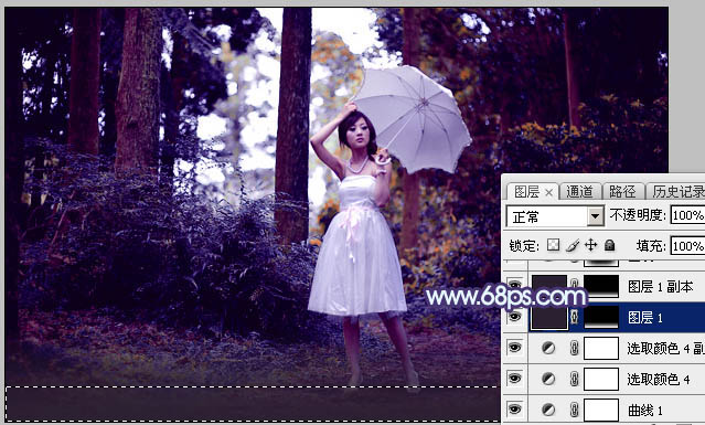 Photoshop影楼后期教程：打造透射阳光色树林美女照片 图25