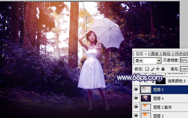 Photoshop影楼后期教程：打造透射阳光色树林美女照片 图32