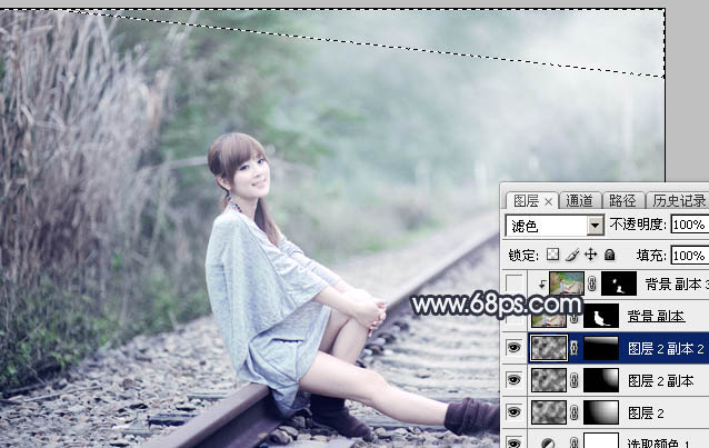 Photoshop打造淡調中性青綠色鐵軌美女外景照片 圖24