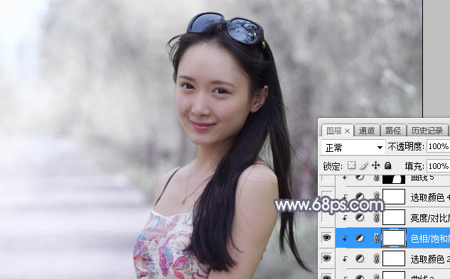 甜美中性淡蓝色外景人像照片Photoshop后期教程 图26