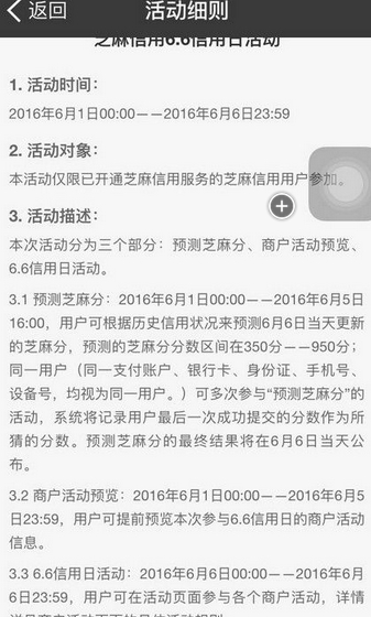 支付寶6.6信用日活動