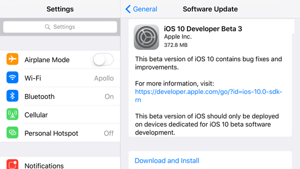苹果iOS10 Beta3固件更新说明：