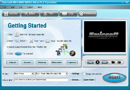 Emicsoft MP4 WMV MPEG AVI to FLV Converter