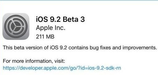 ios9.2Beta3升级固件(iPhone6splus升级固件) 测试版