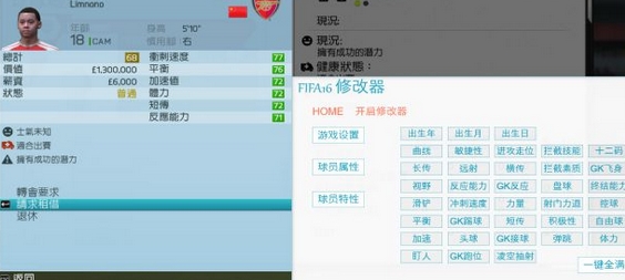 fifa16八十二项修改器