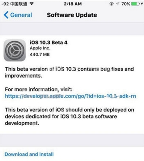苹果iOS10.3 Beta4预览版固件for iPhone7/7plus
