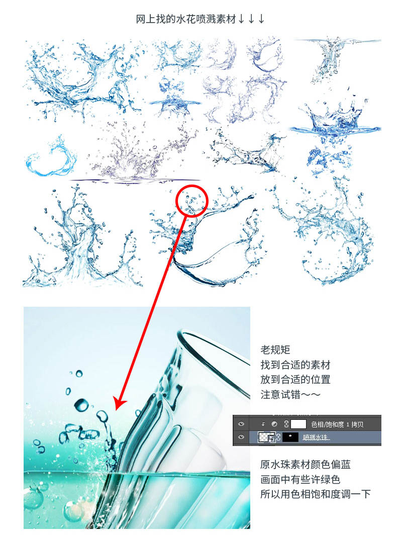 蓝色清新水中玻璃杯Photoshop合成教程