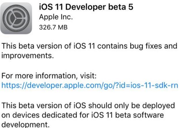 苹果iOS11开发者预览版Beta5固件 iPhone6/6Plus预览版Beta5