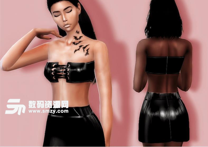 模拟人生4黑色乳胶材质短裙套装MOD