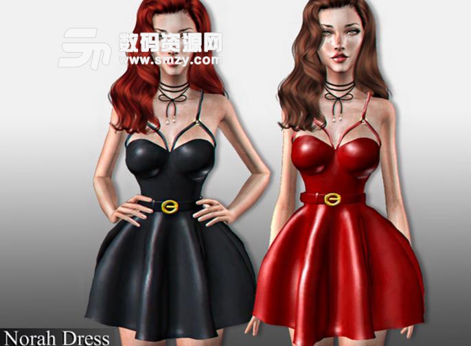 模拟人生4女士吊带皮材质褶皱短裙MOD