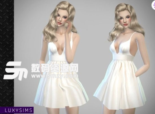 模拟人生4纯白色低胸褶皱连衣裙MOD