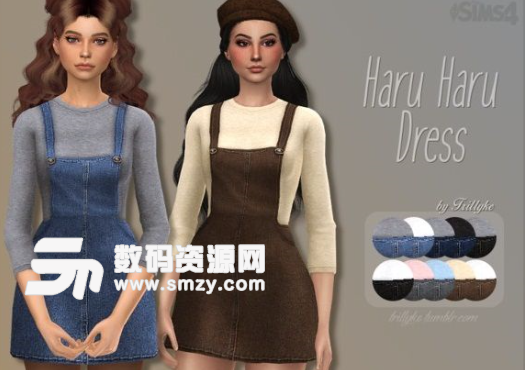 模拟人生4女士文艺范春季素色背带连衣套裙MOD