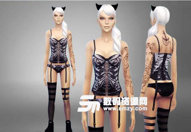 模拟人生4女士骷髅猫cosplay蕾丝内衣套装MOD