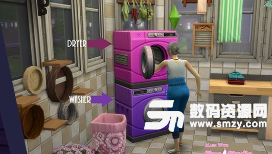 模拟人生4滚筒洗衣机紫色粉红重新着色MOD