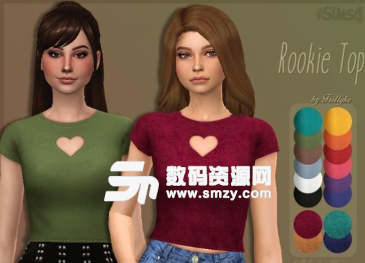 模拟人生4女士心形领部剪裁短袖T恤MOD