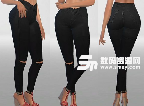 模拟人生4女士夏装膝盖破洞紧身翘臀牛仔裤MOD