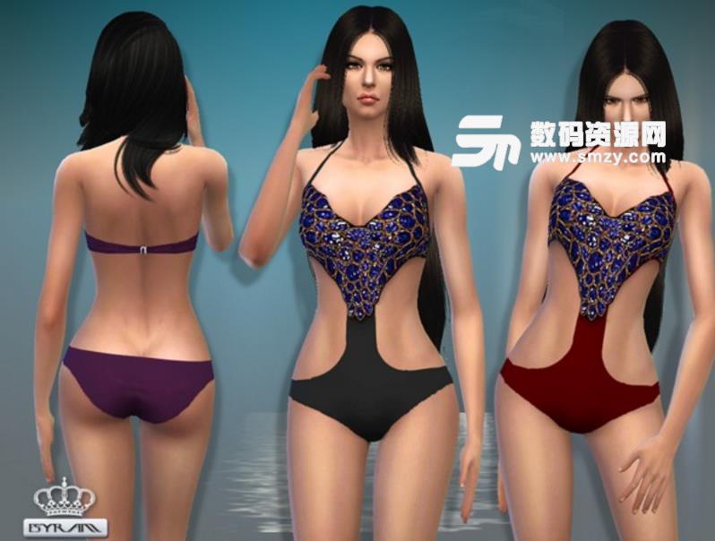 模拟人生4女士船锚型蛇皮连体泳衣MOD
