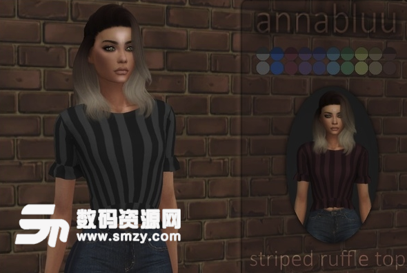 模拟人生4Annabluu的条纹荷叶边上衣MOD