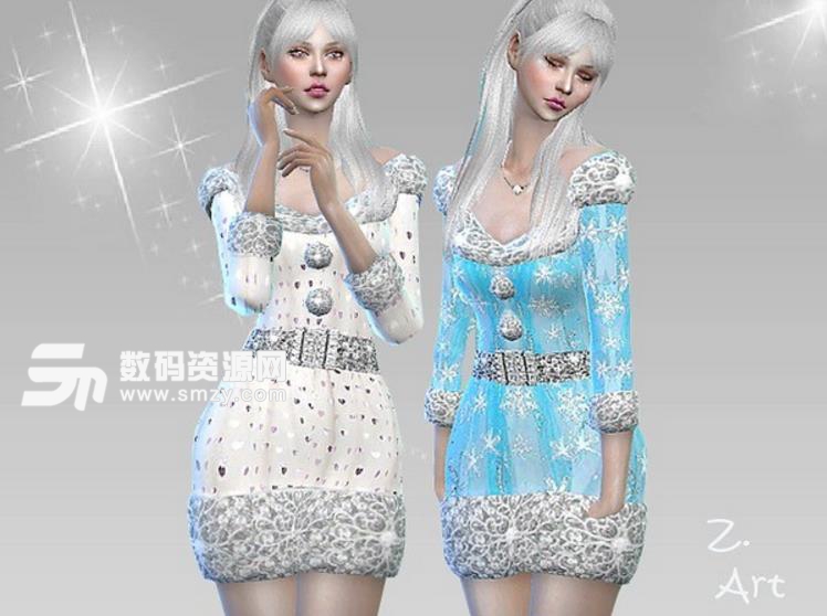 模拟人生4闪耀的雪花图案连衣裙MOD