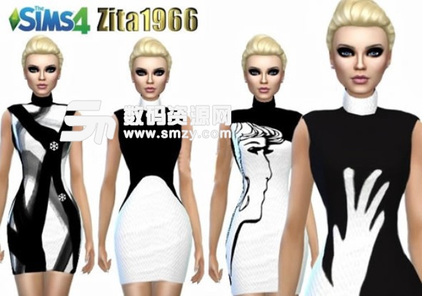 模拟人生4黑白艺术设计连衣裙MOD